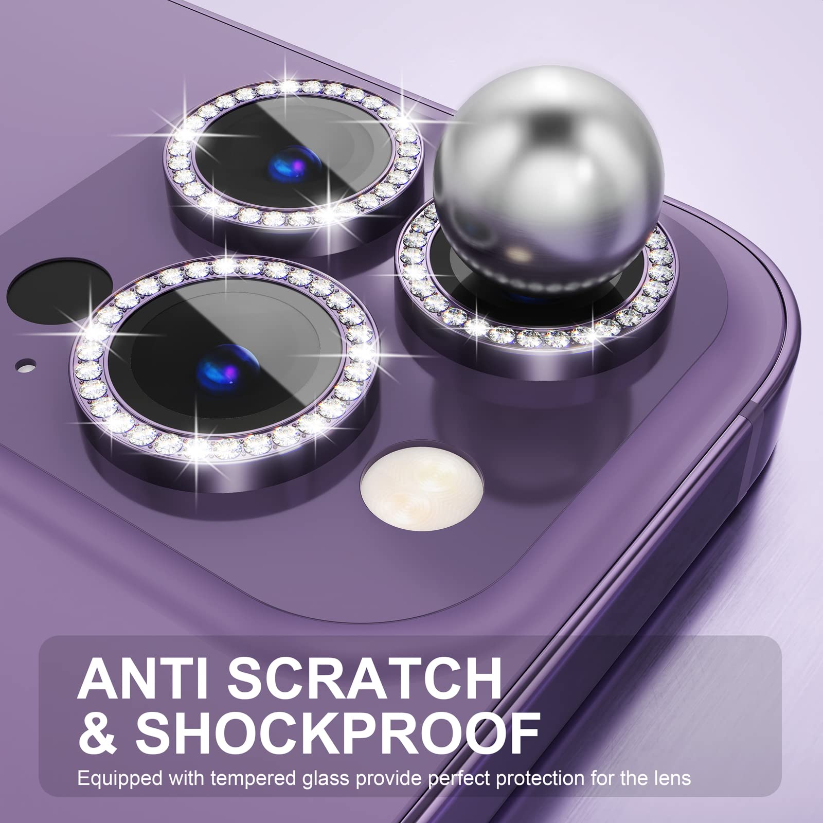 [3+1] Choiche dla iPhone 14 Pro / iPhone 14 Pro Max osłona obiektywu aparatu, szkło hartowane 9H, osłona aparatu, ochraniacz ekranu, metalowy pierścień, akcesoria dekoracyjne (bling-fioletowy)