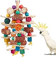 lovyoCoCo Natural Corn Cob Parrot Chew Toys for Macaws, African Grey, Cockatoos, Conures, Cockatiels, Lovebirds - Wooden Blocks & Rattan