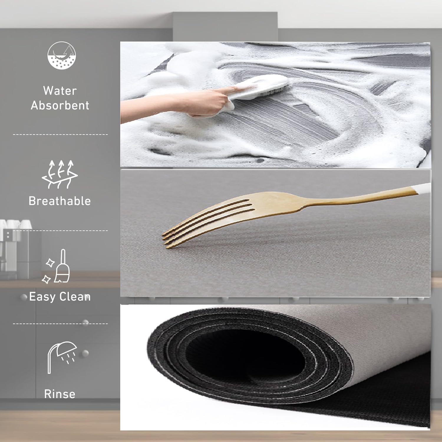 ZPQAODI Tapis Egouttoir Vaisselle à Café,40×60cmTapis Egouttoir Vaisselle,Tapis égouttoir De Cuisine,Tapis Vaisselle Pour Machine Café,Tapis Absorbant Vaisselle,AntidéRapant Et à SéChage Rapide Gris