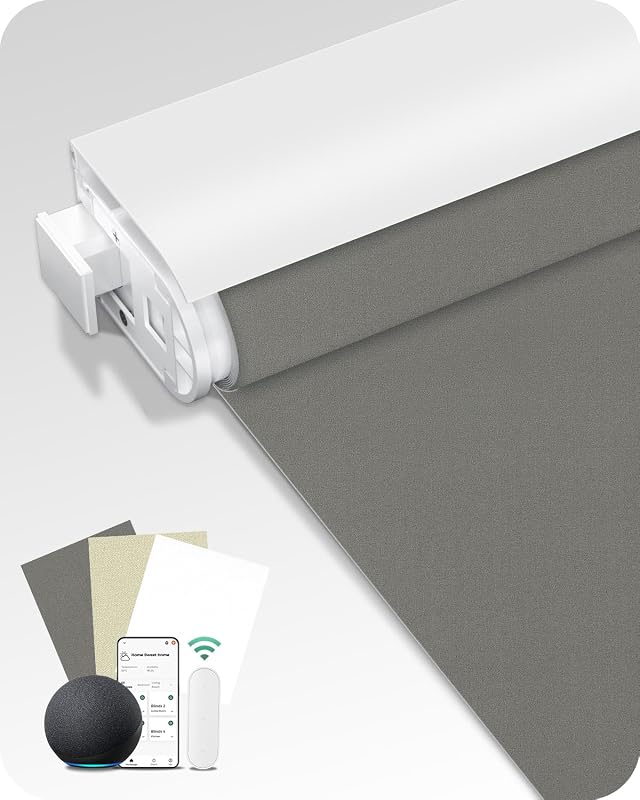 Allesin Motorized Blinds No Drill Automatic Roller Shades with Remote | Rental-Friendly & Easy Install Smart Electric Blackout Window Blinds for Home Office, Living Room Smoky Gray 22x72