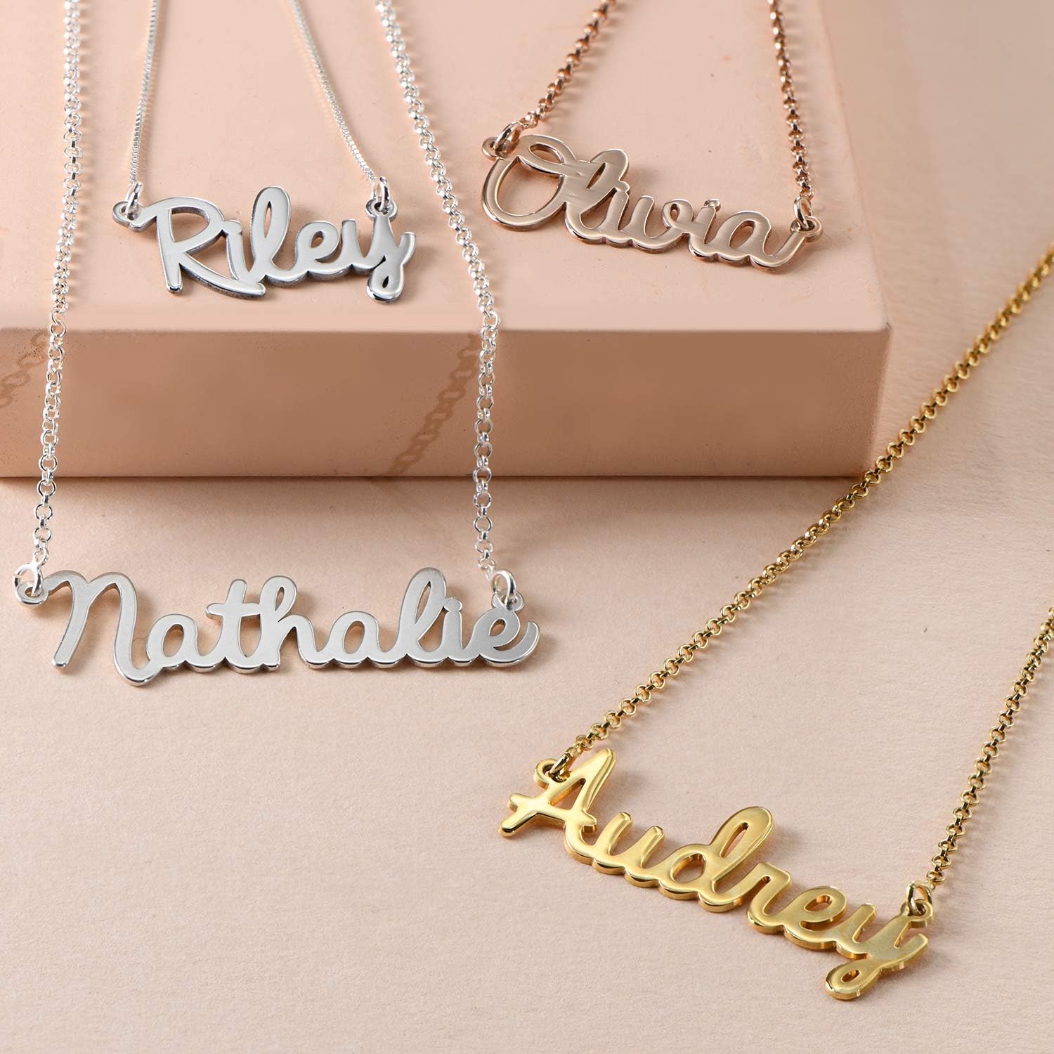 Handmade Personalized Custom Made Cursive Name Necklace - Sterling Silver 925 Nameplate Pendant Christmas Gifts, Dainty Elegant Valentines Day Jewelry Gift for Her Mom Grandma