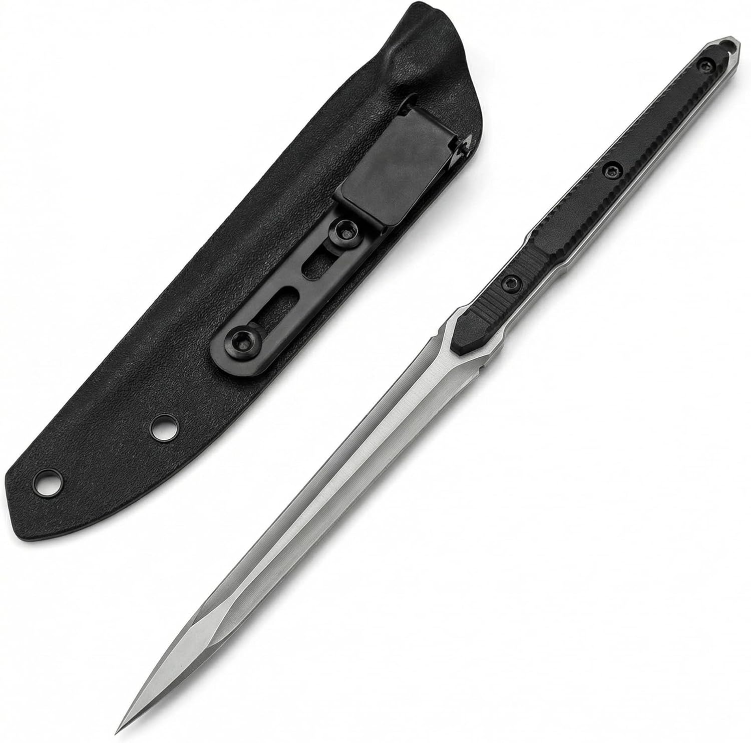 HUAAO 9.4in Tactical Fixed Blade Knife with Sheath, 440C Stainless Steel Black Blade Aviation Aluminum Handle, for EDC Outdoor Tactical Survival Camping Hunting (Silver)