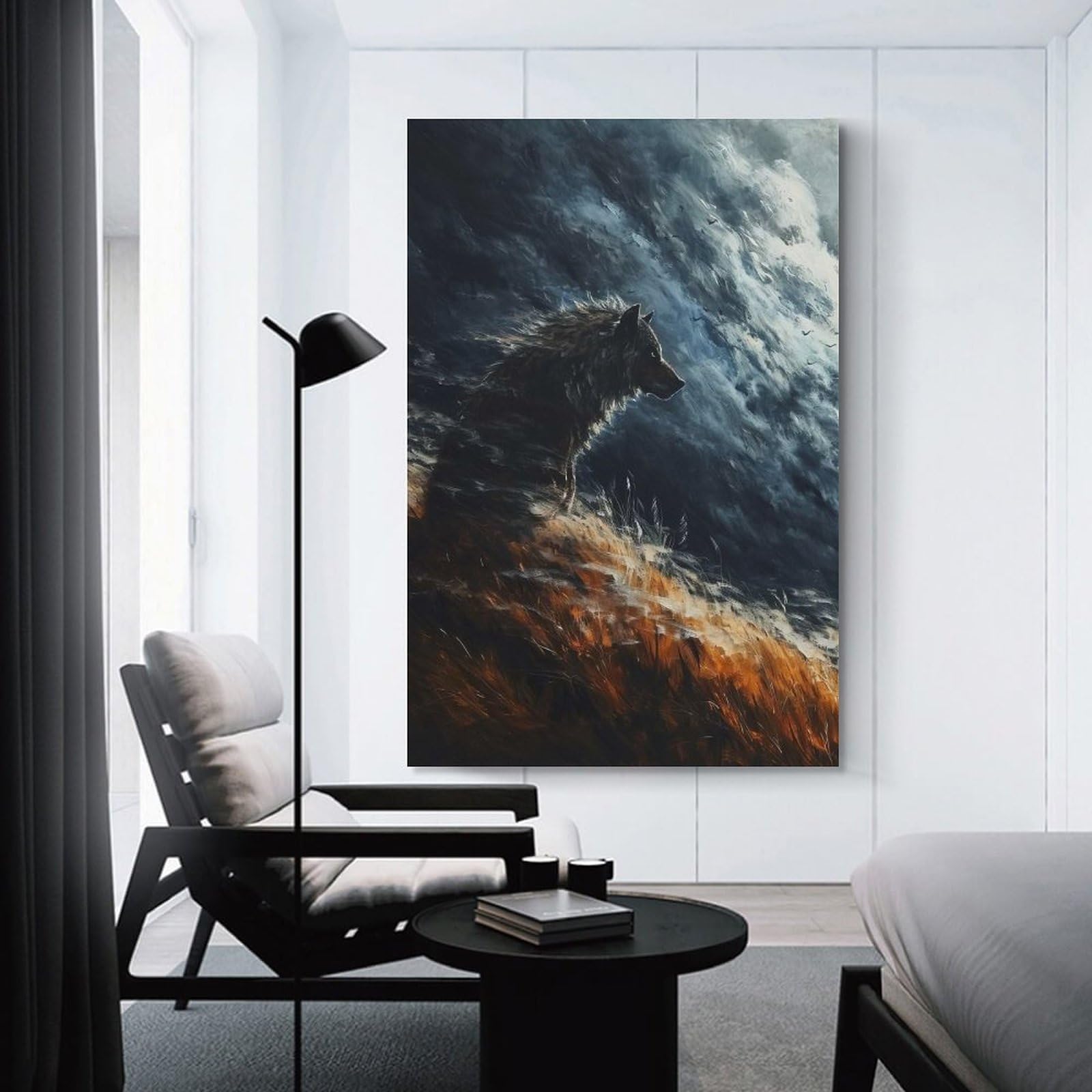 Junmoney Unframe-Style-13 Wolf In Stormy Sky Wall Picture Print, 24X36inch(60X90cm), For Living Room, Bedroom, Office Or Hallway, An Adaptable Decor Piece For Home Use