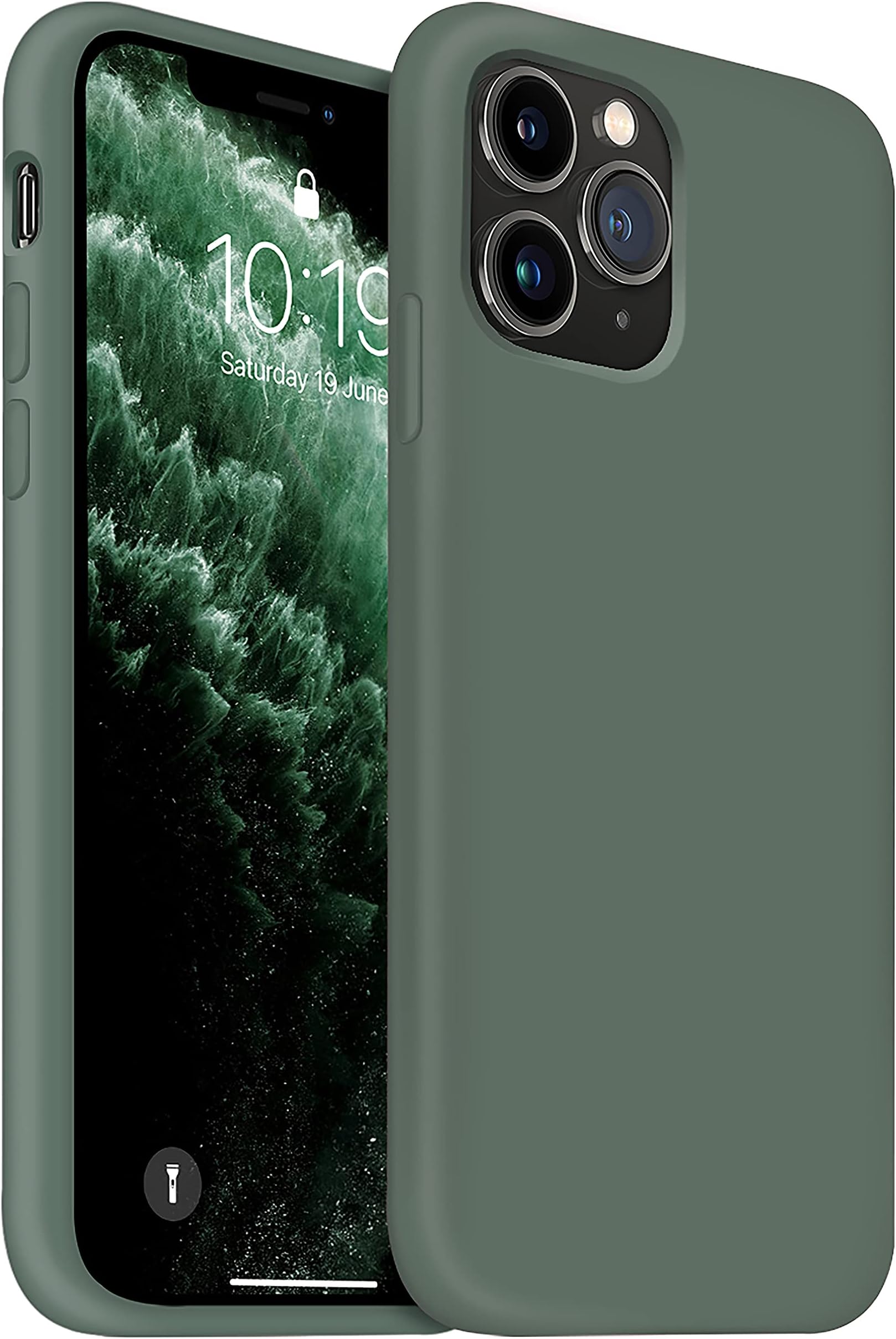 OUXUL iPhone 11 Pro Case, Liquid Silicone Phone Case Compatible with iPhone 11 Pro 5.8 inch, Full Body Slim Soft Microfiber Lining Protective Case, Forest Green
