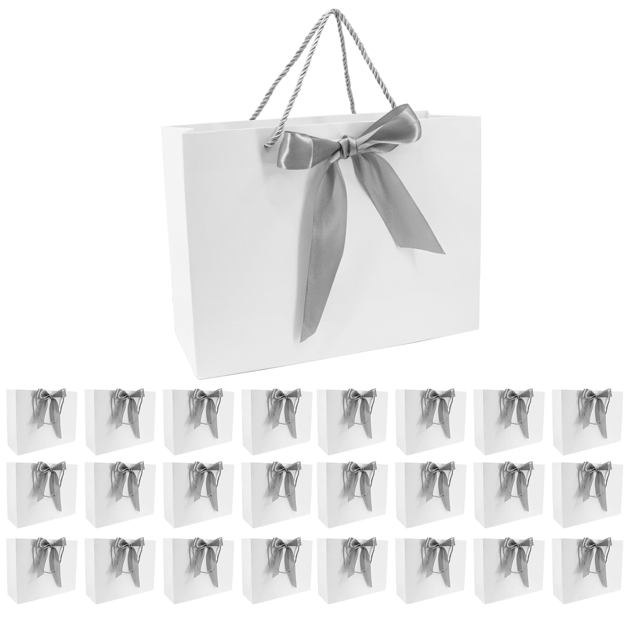 Time to Sparkle 24PCS Gift Bags with Bow Ribbon - White/Silver