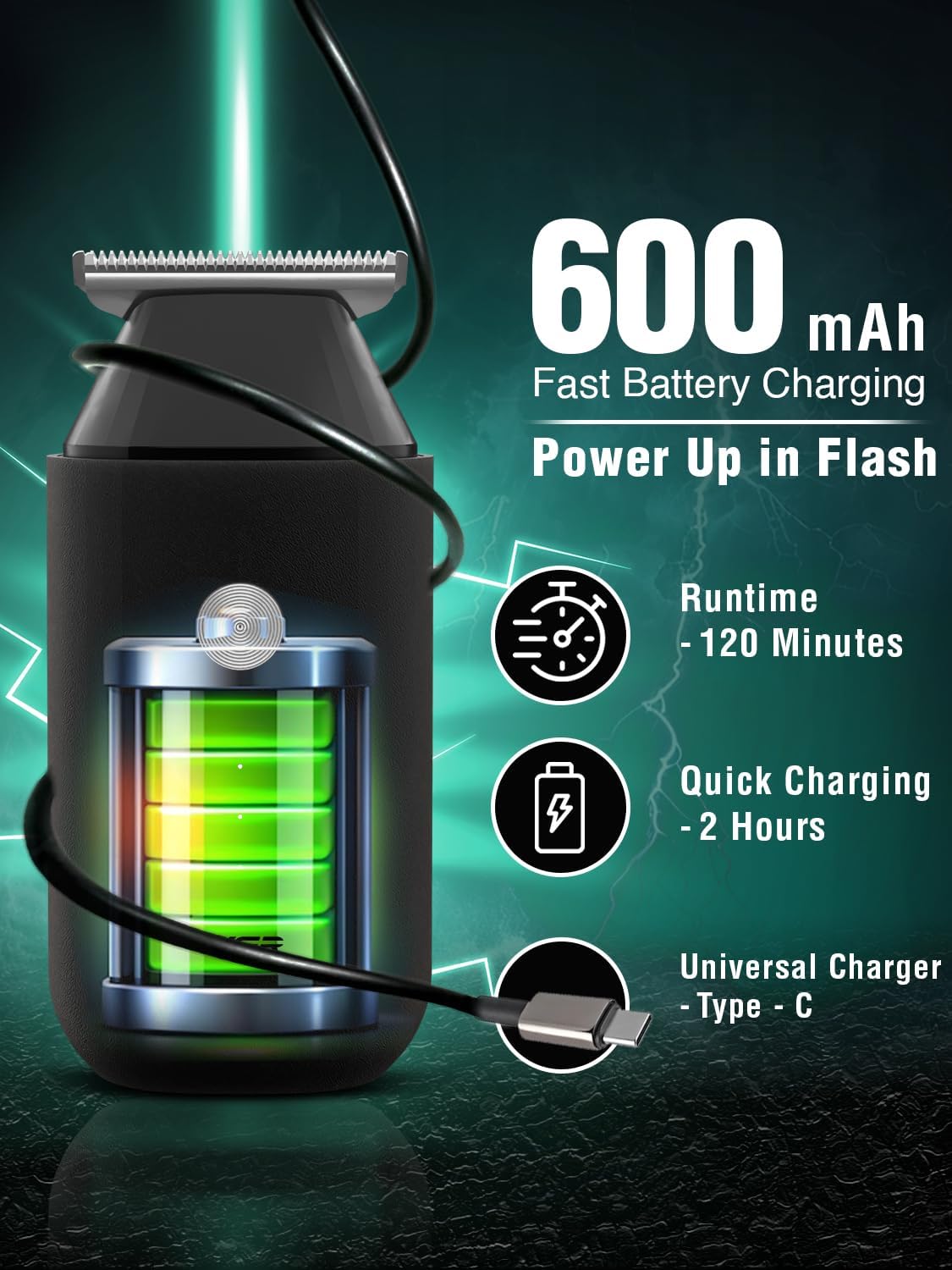 VGR V-932 Hair Trimmer connected to a USB-C charging cable, showing battery indicator lights