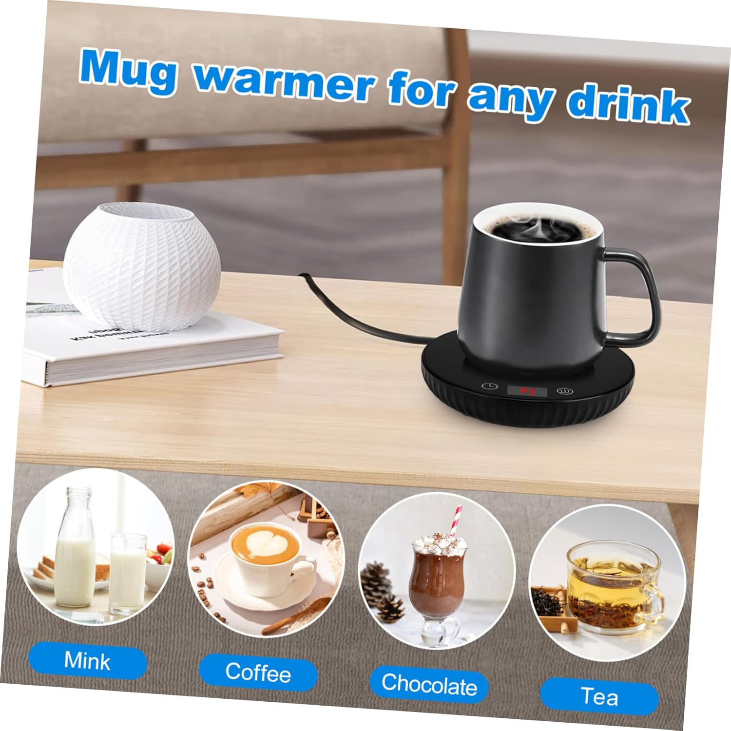 55degree Electric Mug Warmer Thermostatic Coaster for Coffee Reusable Cup Warmer Cup Heater for Desk