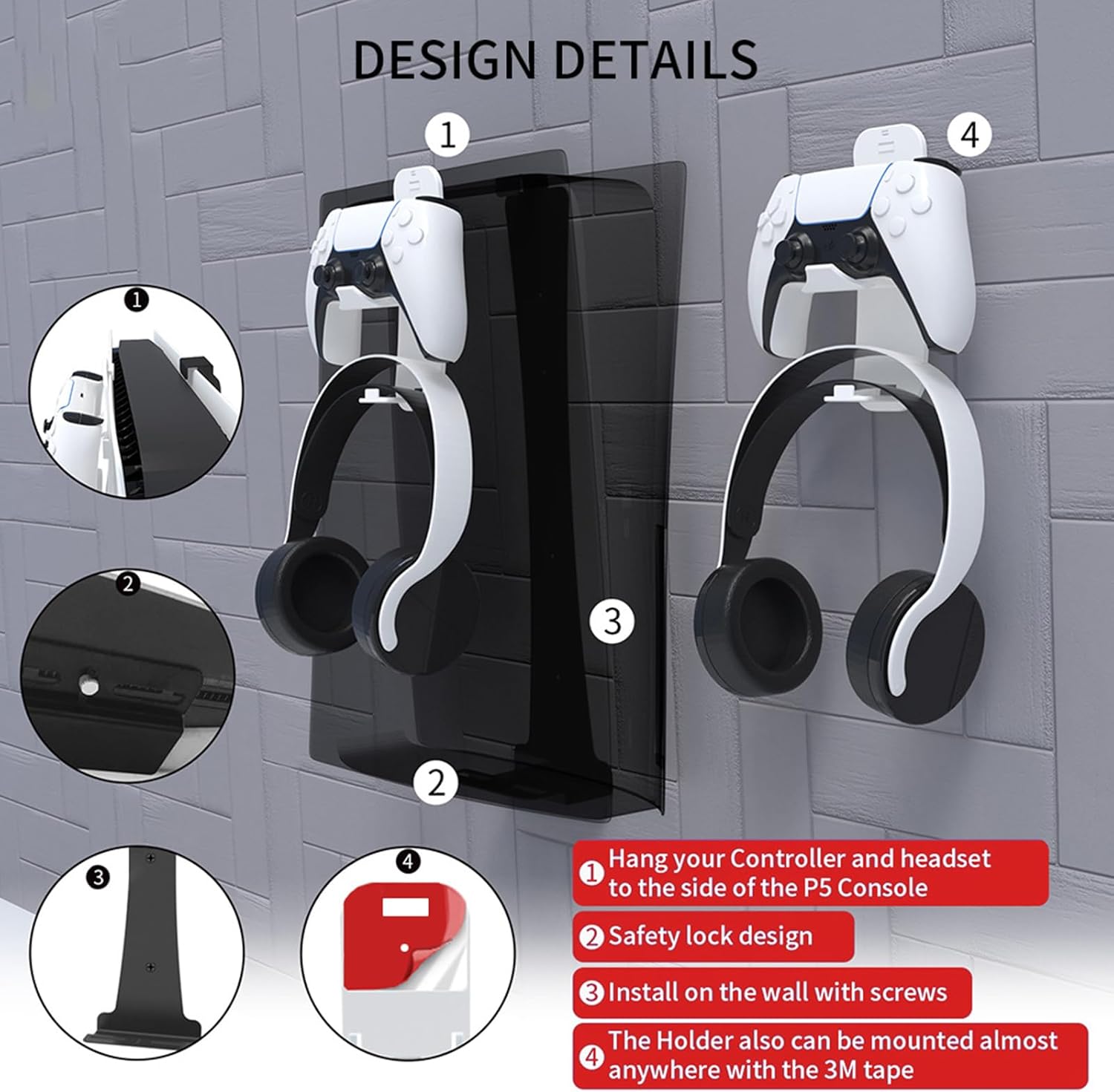 Wall Mount Kit for Controller Holder Headphone Hook Console Stand Host Rack Game Storage Mount Headphone Hook for Desk