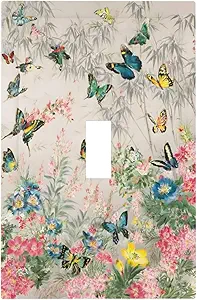 Decorative Switch Covers Plate Boho Wildflowers Butterfly Rustic Blue Pink Flowers 1 Gang Wall Plate Oversized Single Toggle Wall Cover Plate Jumbo Electrical Light Switch Plate Faceplate