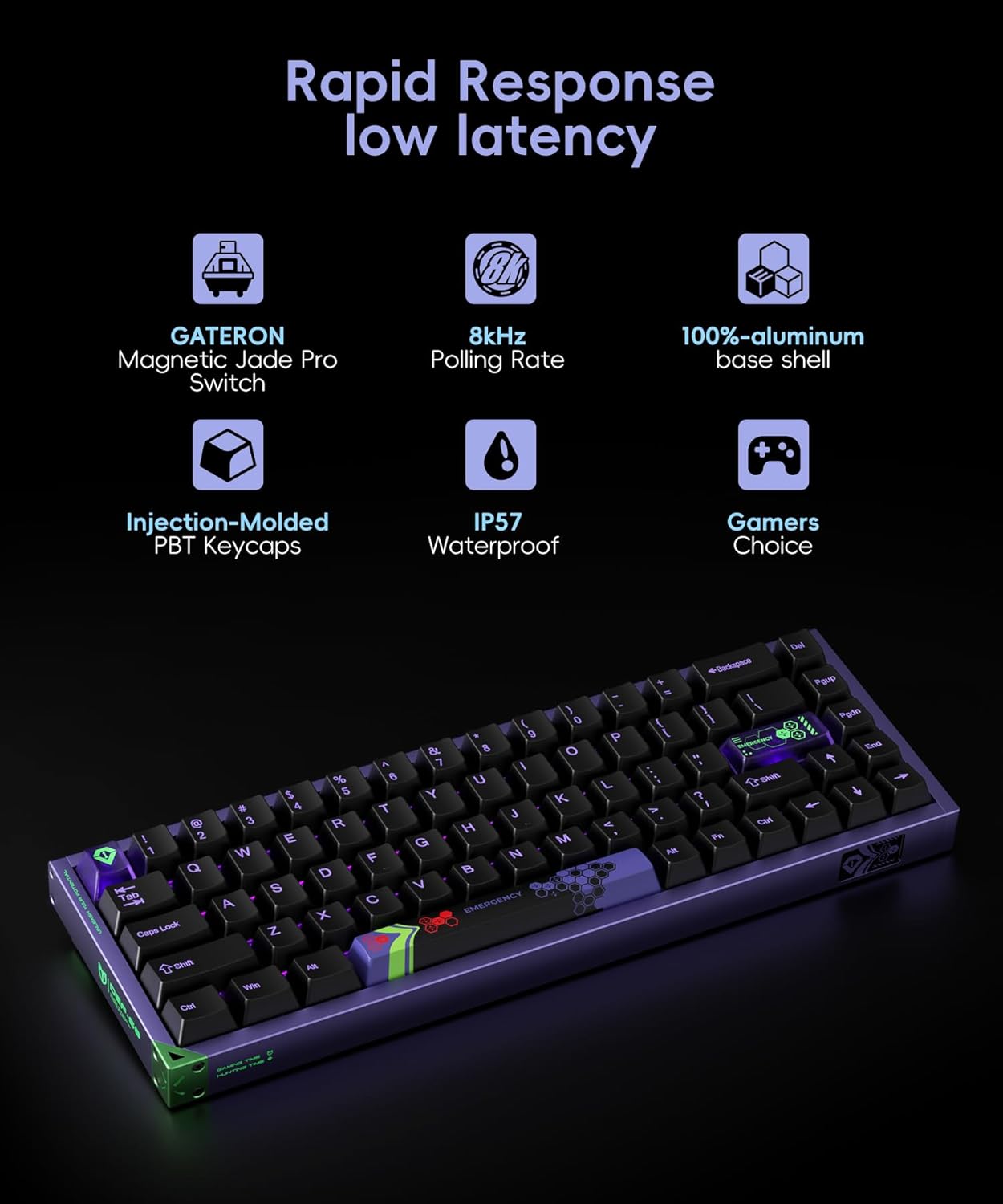 Defender 68 PC Gaming Keyboard Wired, 0.01mm Precision Magnetic Switch Hot Swappable, PBT Keycaps, RGB, 128K Polling Rate, IP57, Full Aluminum CNC Housing, Compatible with Mac(Purple)