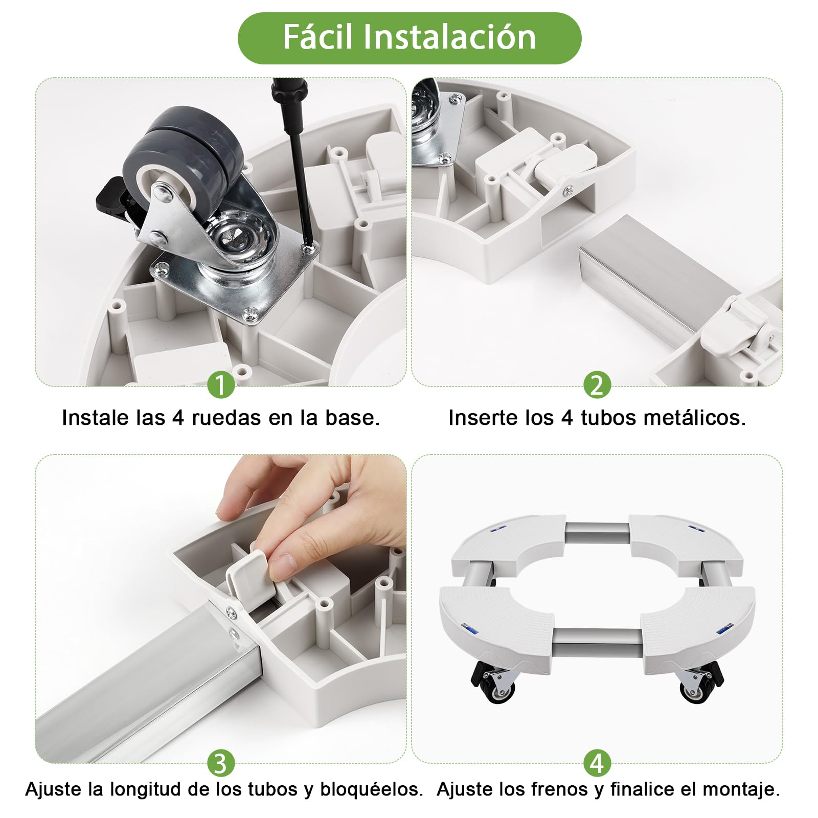 DEWEL Plataforma con Ruedas Ajustable 38.3-51.5cm Base para Planta con Ruedas Soporte para Plantas Exterior Capacidad de 200 KG Adecuado para Macetas Jardín Interior Exterior (Blanco) | Soporte para Plantas Exterior Capacidad de 200 KG Adecuado para Macet