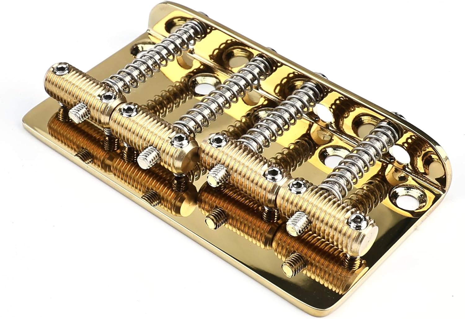 Electric Bass Guitar Bridge Stainless Steel Plate Brass Saddle 19mm(3/4") 4 String Fixed Bridge Compatible with Vintage style Fender Jazz Precision Replacement Parts （Gold）