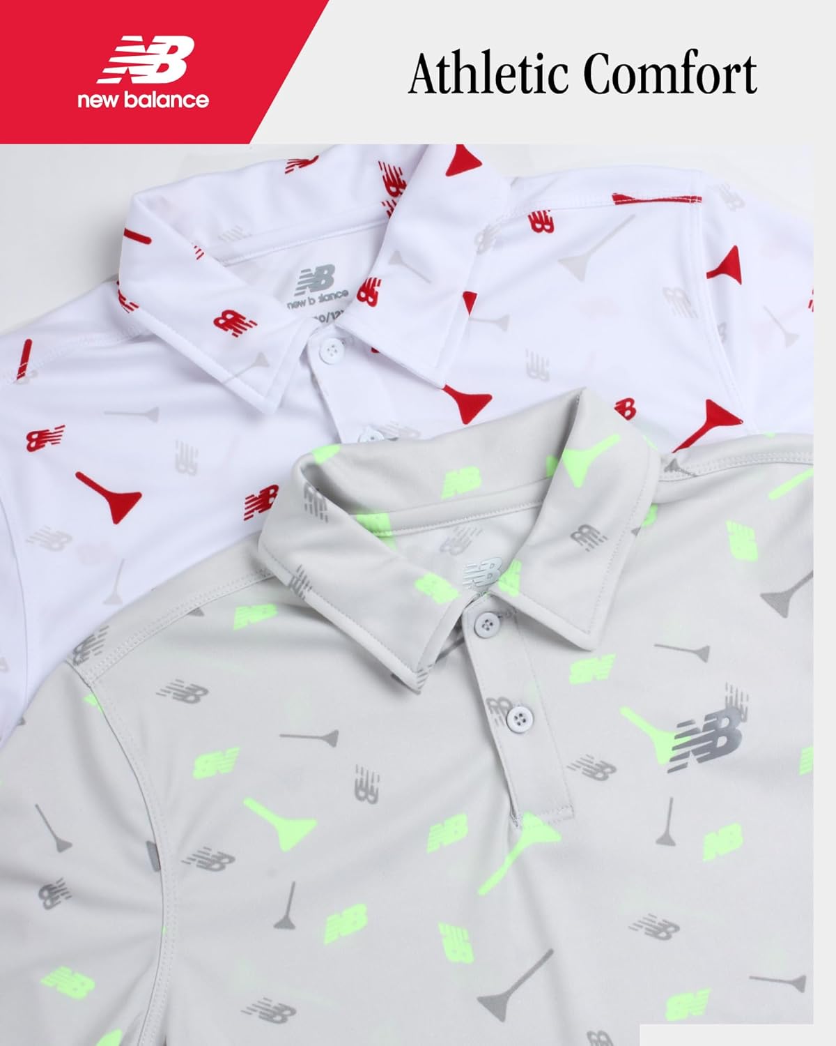 New Balance Boys Polo Shirt - 2 Pack Short Sleeve Performance Golf Shirt for Boys Dry Fit Athletic Collared Tee (Sizes: 8-20)