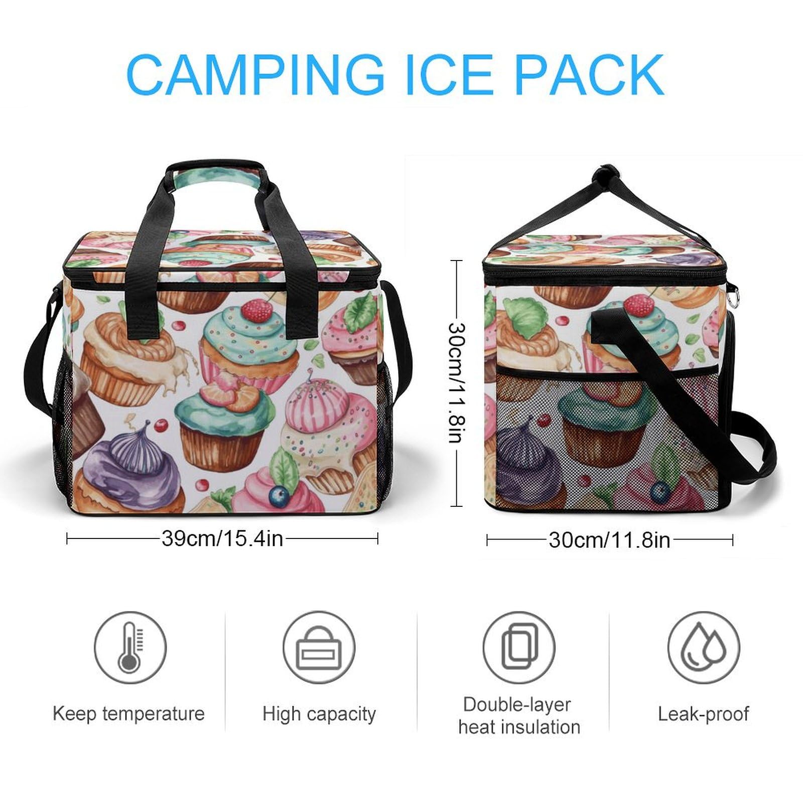 Borsa termica da campeggio, cupcake, ciambelle, muffin, stampa di zucchero, borsa da picnic da viaggio, grande capacità, borsa termica portatile, borsa frigo multiuso, stile
