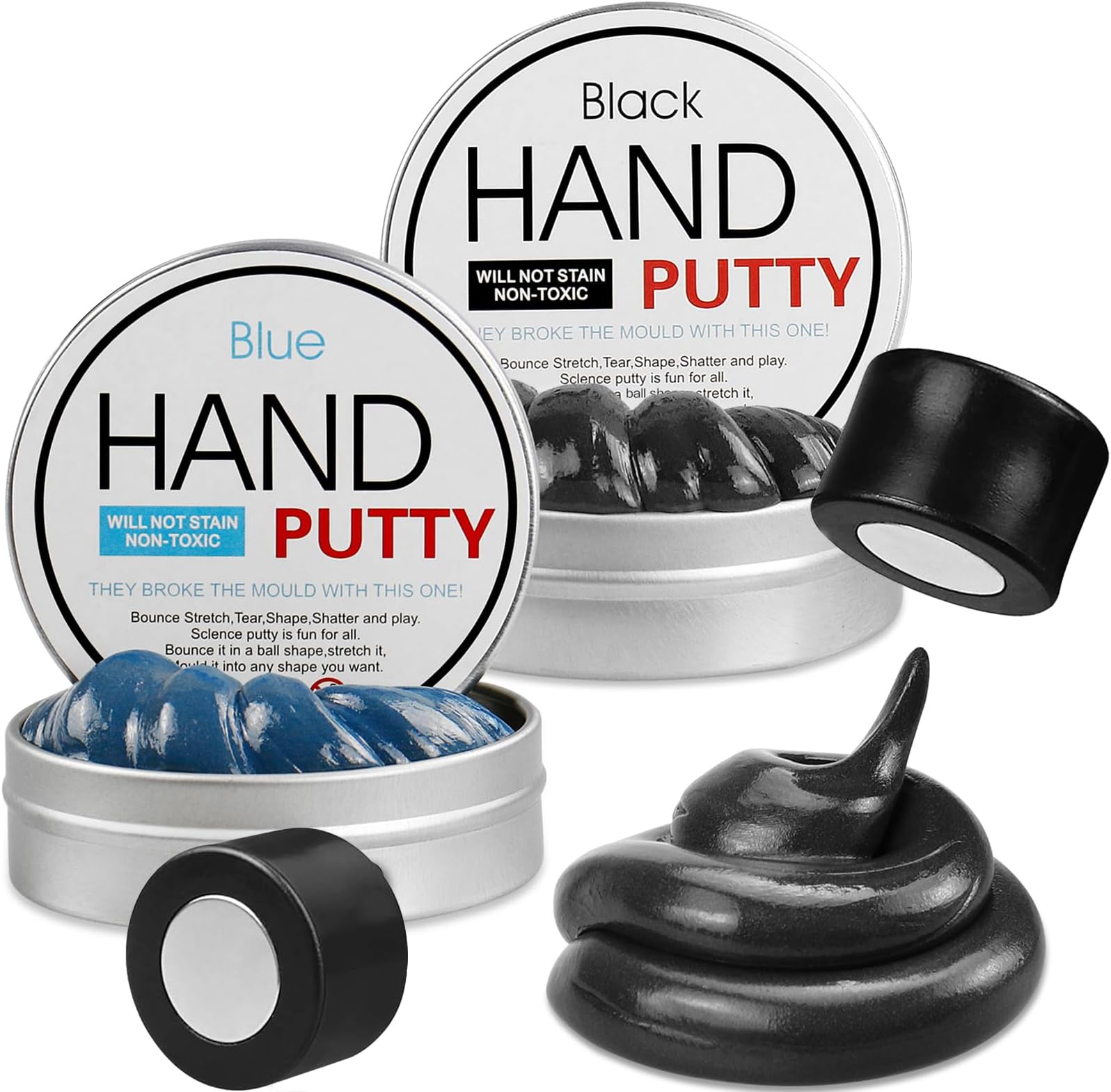 2 Pack Magnetic Slime Putty with Magnet, Soft Magic Slime Hand Putty Fidget Game Stress Relief Thinking Educational Toy with Magnet Gifts for Boys Girls Adults(Blue, Black)