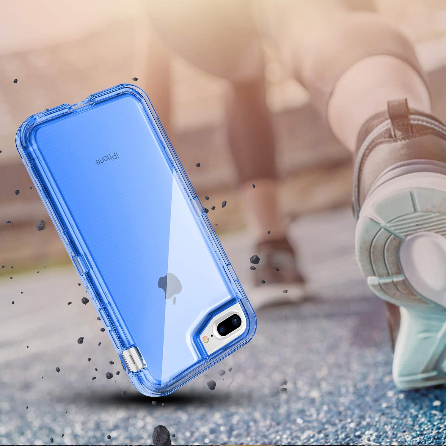 BENTOBEN iPhone 8 Plus Case, iPhone 7 Plus Case, iPhone 6s Plus Case, iPhone 6 Plus Case, Transparent Clear Heavy Duty Rugged Full Body Shockproof Protective Phone Cover, Clear Blue