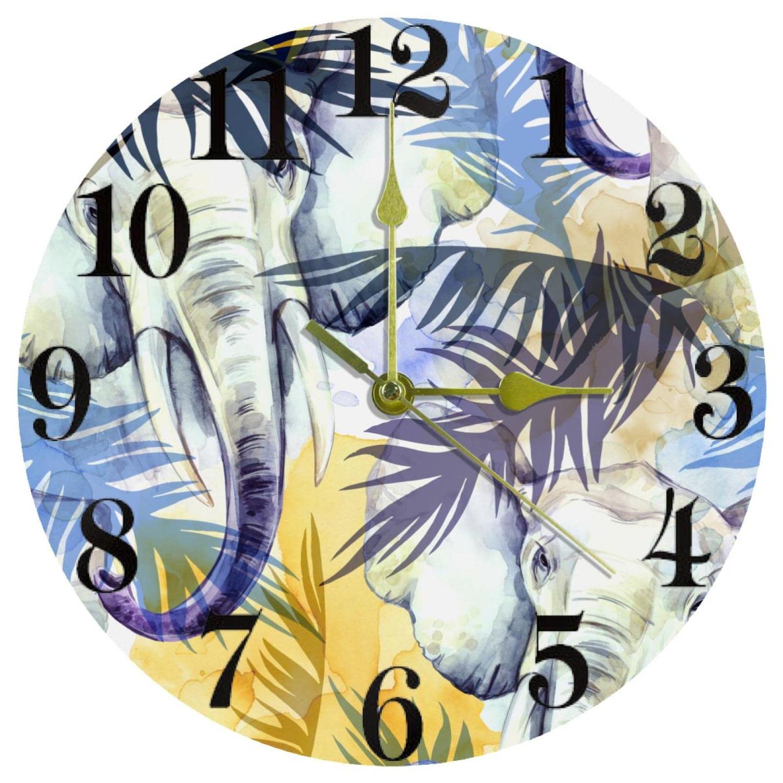 Horloge murale quartz silencieuse 25cm motif éléphant et forêt