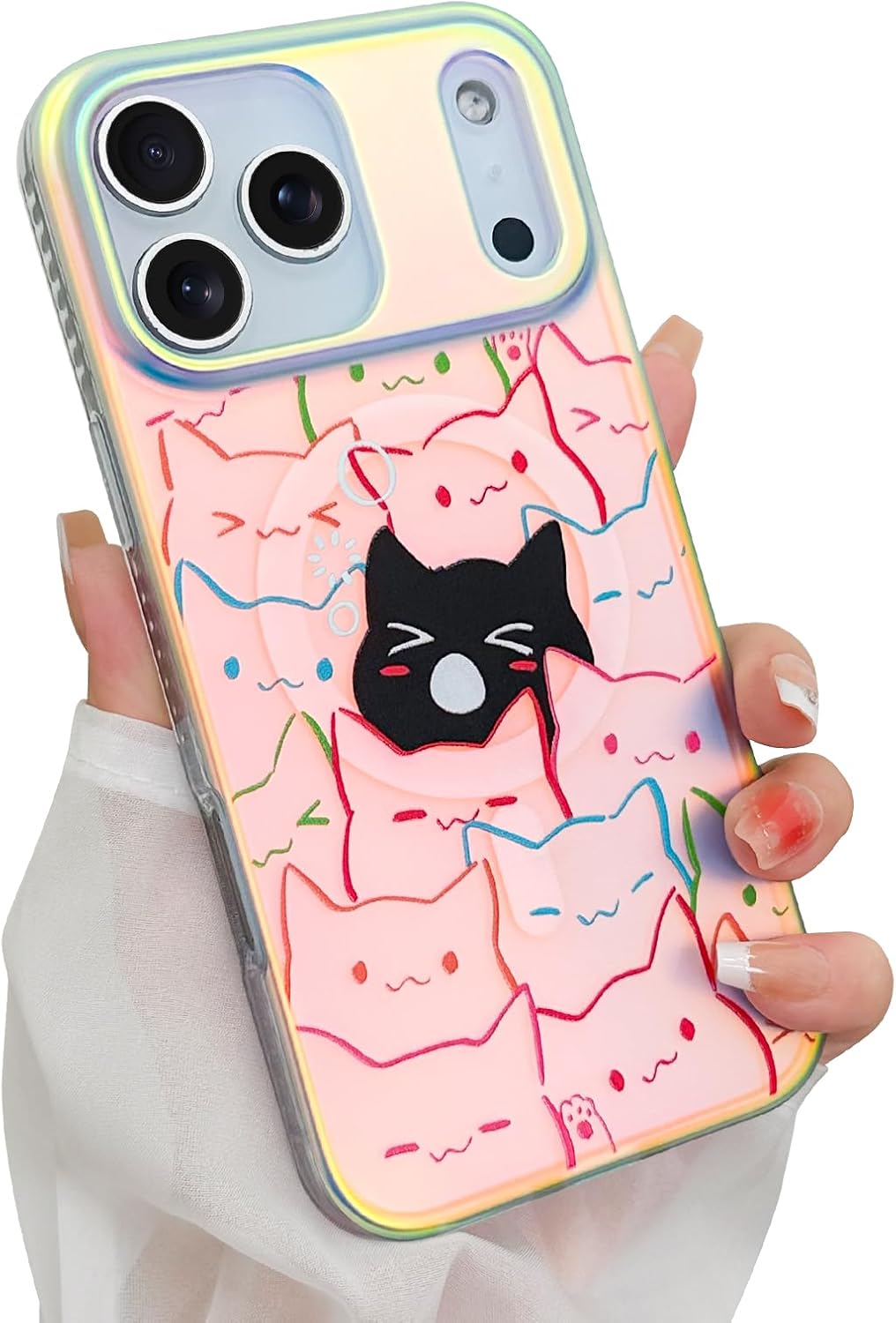 Cute Case for iPhone 17 Pro Max Case, Iridescent & Black Cats