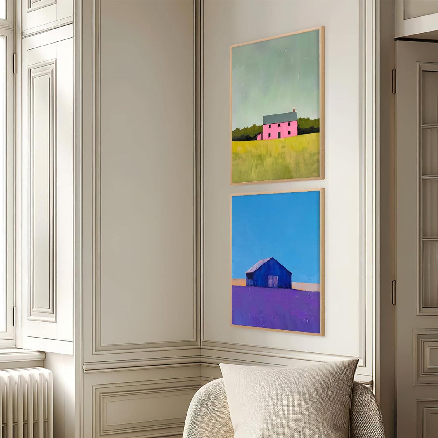 Farmhouse Abstract Landscape Wall Art Colorful Modern Wall Decor Minimalist Wall Poster Set of 2 Colorful Modern Barn House Scenery Decor 16x24Inch UnFramed for Living Room Bedroom Home Office Dorm - Image 3