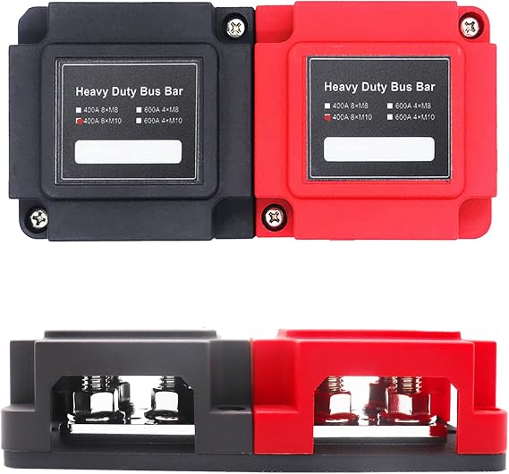 400 Am Power Distribution Block Bus Bar Pair with Cover Marine Bus Bar, Automotive, and Solar Wiring 8x3/8 M10 Studs Heavy Duty Power