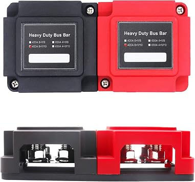 400 Am Power Distribution Block Bus Bar Pair with Cover Marine Bus Bar, Automotive, and Solar Wiring 8x3/8 M10 Studs Heavy Duty Power