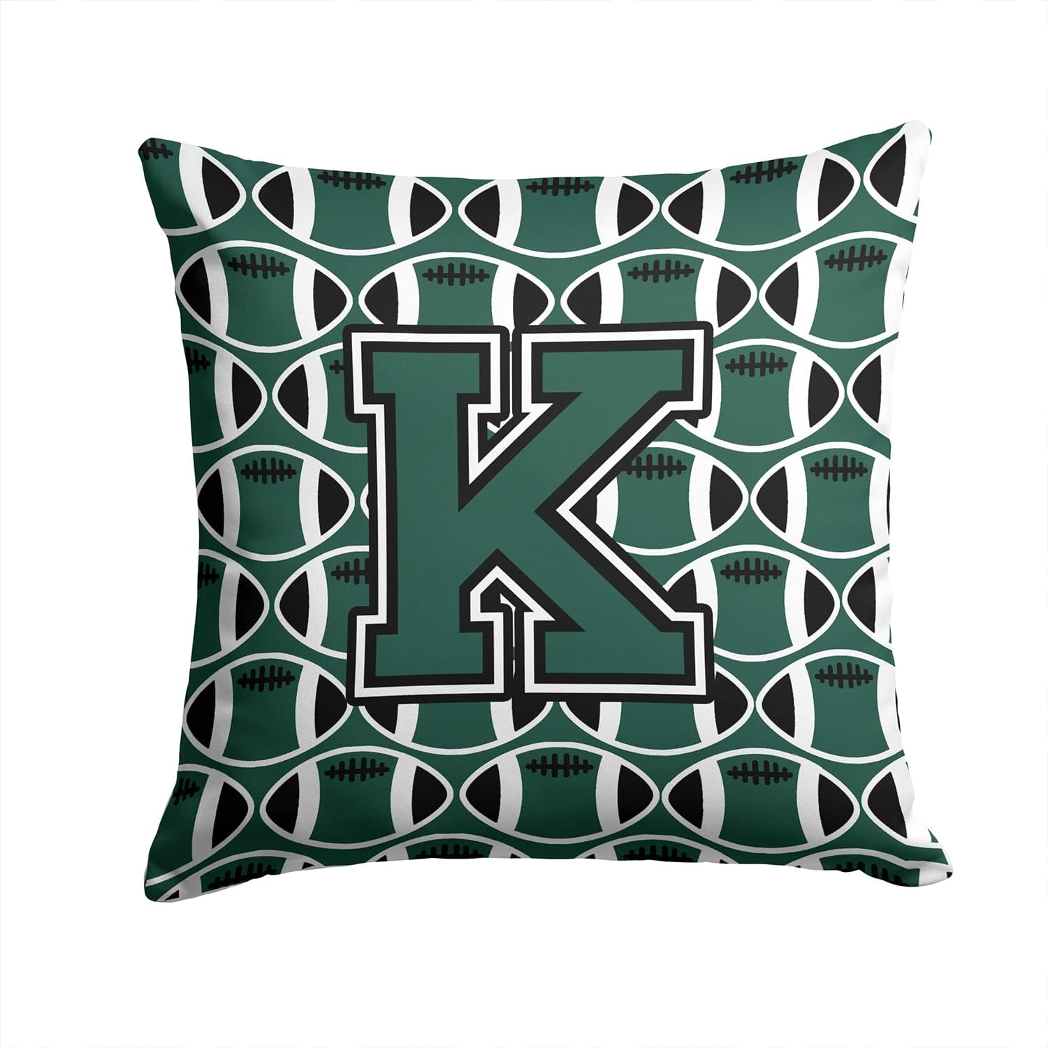 Caroline's Treasures CJ1071-KPW1414 Letter K Football Green and White Fabric Decorative Pillow Machine Washable, Indoor Outdoor Decorative Pillow for Couch, Bed or Patio, 14Hx14W