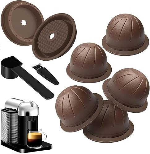 5 cápsulas de café reutilizables Vertuo, cápsulas de café recargables, compatibles con máquina de café Nespresso Vertuo, con 2 cápsulas de café