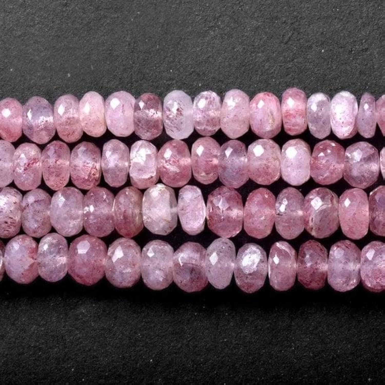 Quartz fraise perles rondelles facettées 9-10mm pour création bijoux DIY fil 20cm