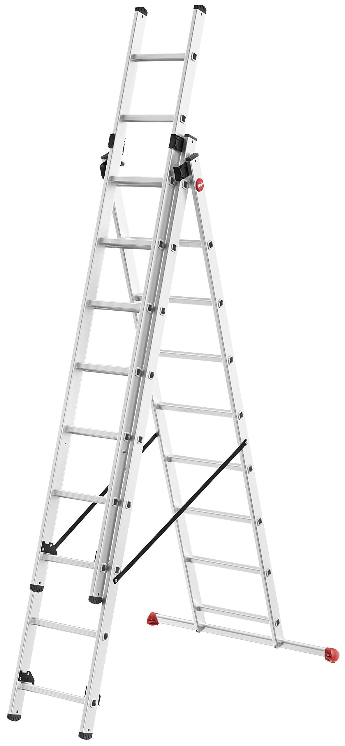 Hailo HobbyStep combi, 3-teilige Alu-Kombileiter, 3x9 Sprossen, stabiler Querbalken, Transportsicherung, bis 150 kg, made in Germany, 7309-007
