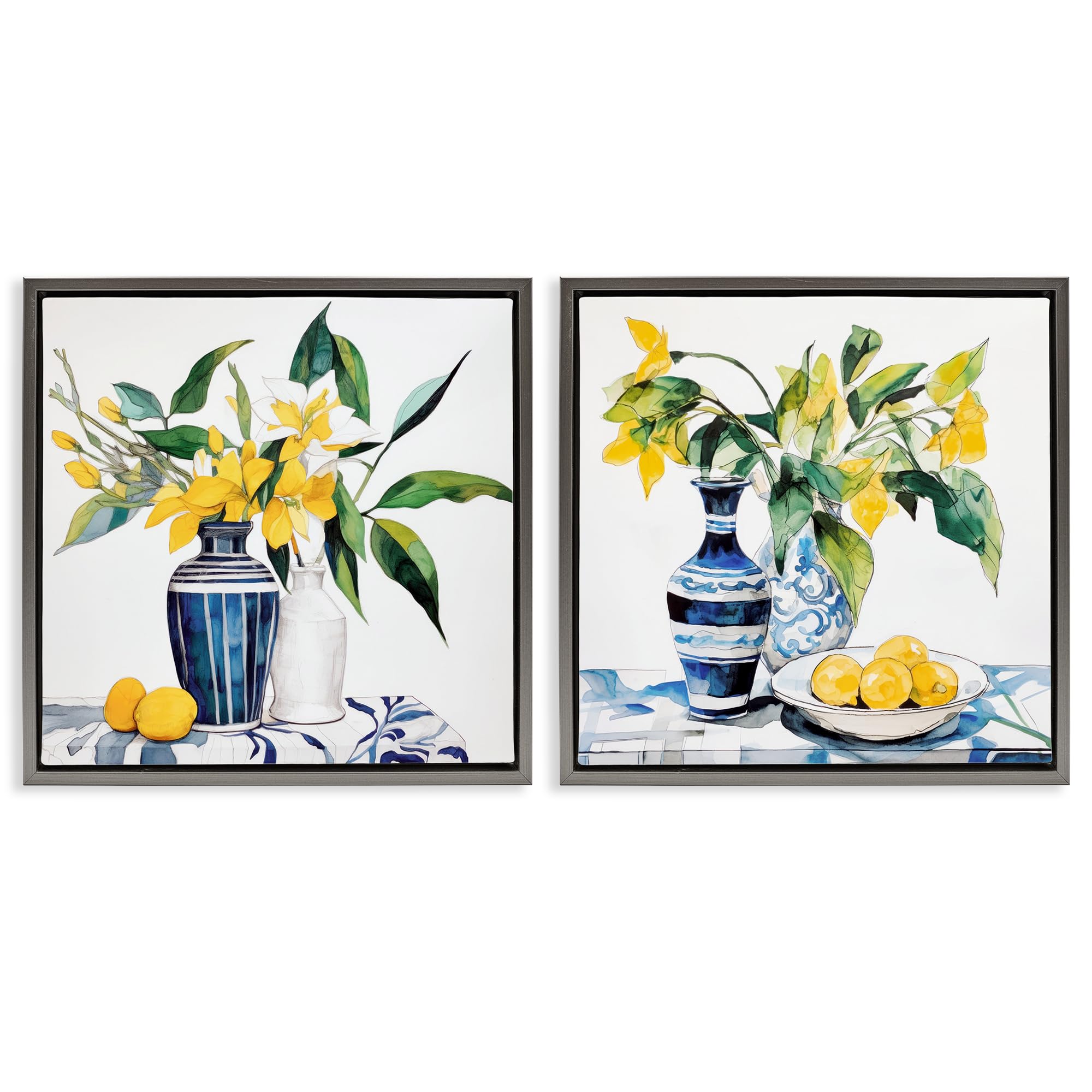 'Lemon Blooms Table Setting'| 2pc Floating Frame Art Set 2