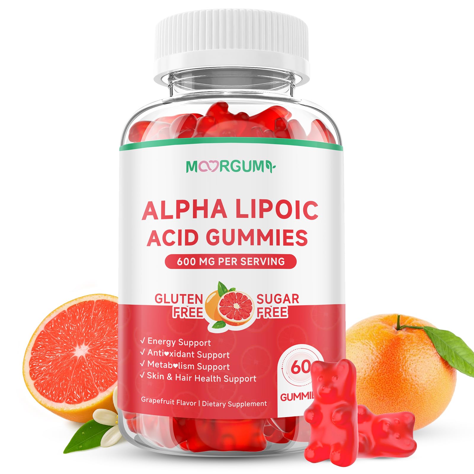 Alpha Lipoic Acid 600mg Gummies, Support Antioxidant, Nerve, Metabolic & Liver Health, Sugar Free, Vegan ALA Supplements, 60 Count, Grapefruit Flavor 60 Count (Pack of 1)