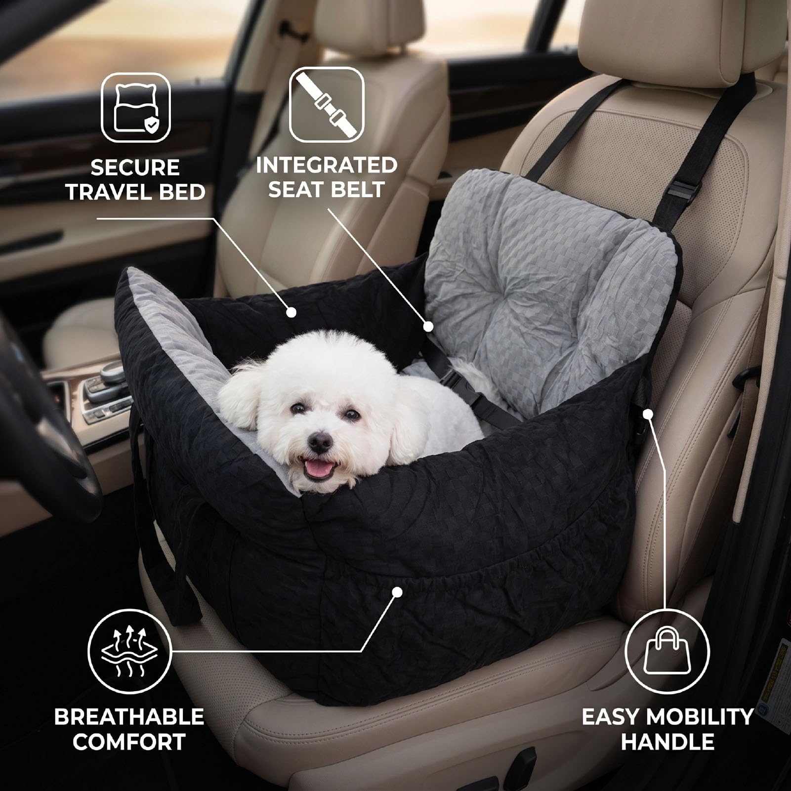 Naroote Asiento Elevado para Perros Pequeños y Medianos, Cama de Viaje Suave para Mascotas con Cinturón, Transportador Portátil Transpirable para Cachorros con Asas Prácticas
