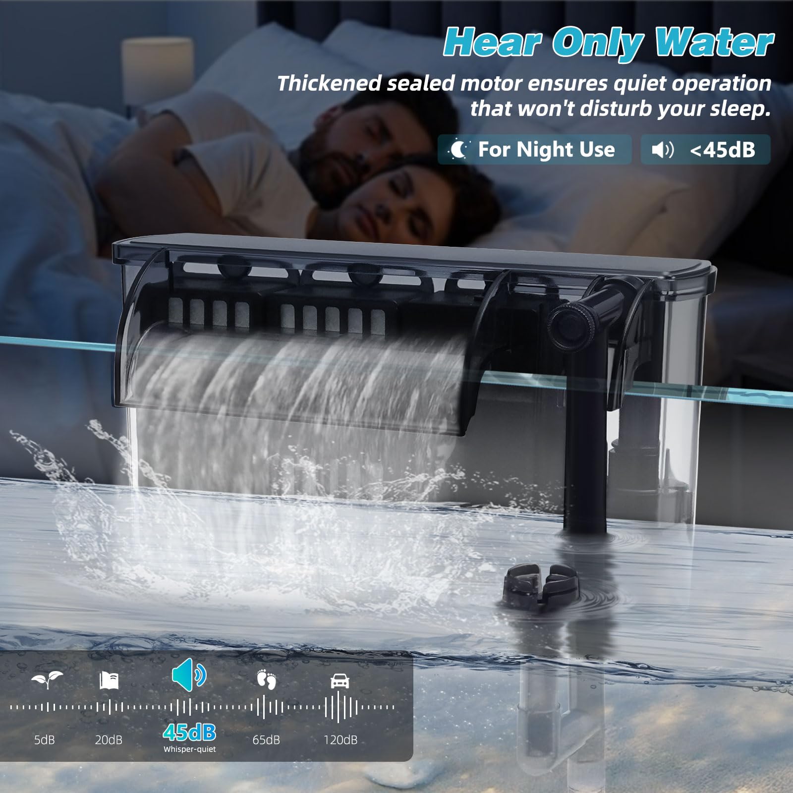 Tararium Filtro de mochila/Hang-on-Back Filtro 1000L/H para acuario de 150-400 l – con luz UV y aspirador de superficie, flujo ajustable, tubo de entrada extensible para agua dulce y salada