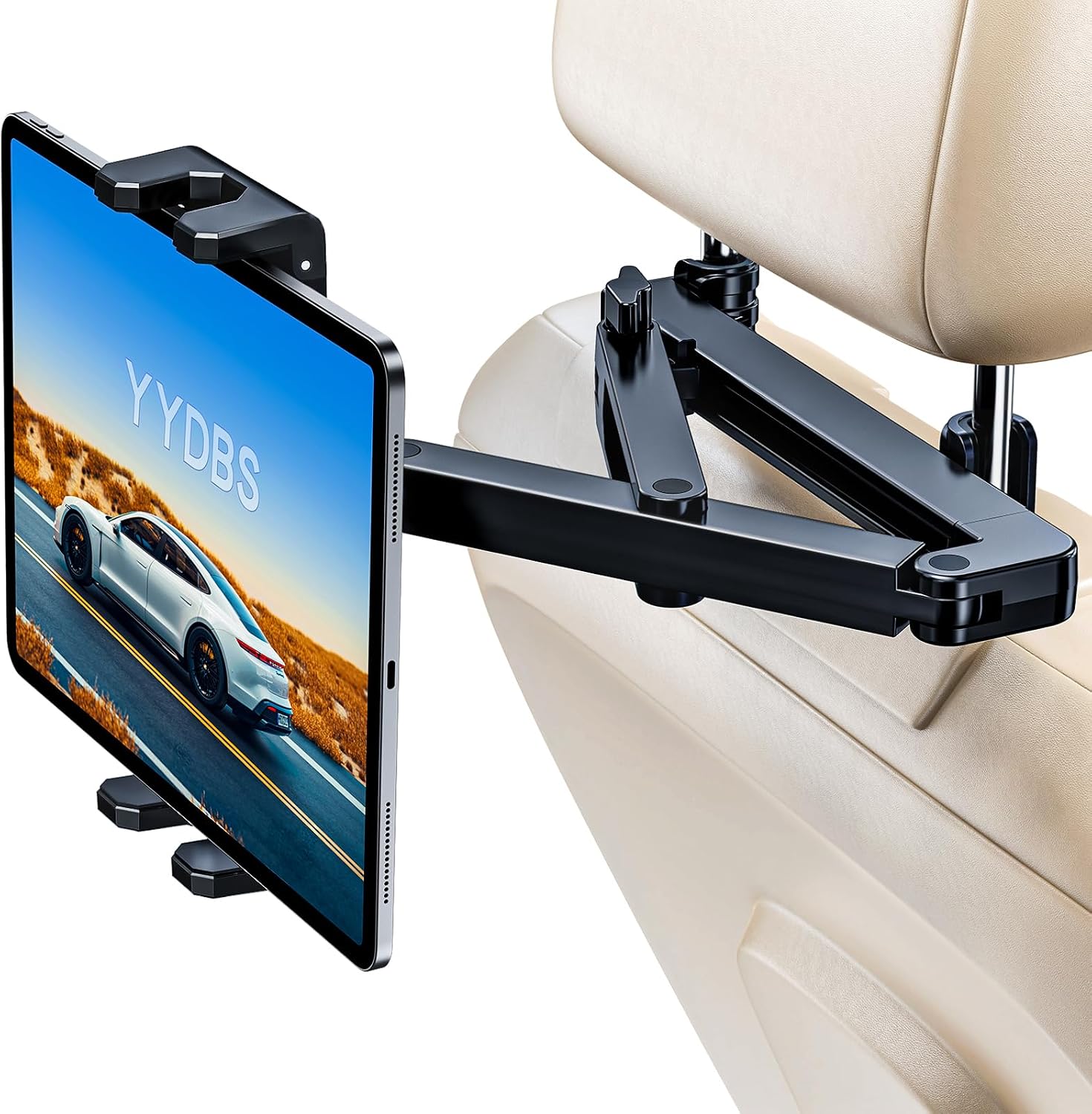 Tablet Holder for Car Headrest [3 in 1 Sturdy upgrade Extension Arm] Adjustable iPad Car Mount for BackSeat, Road Trip Essentials for Kids, Car Accessories for Women Interior for 4.7-12.9" Tablets