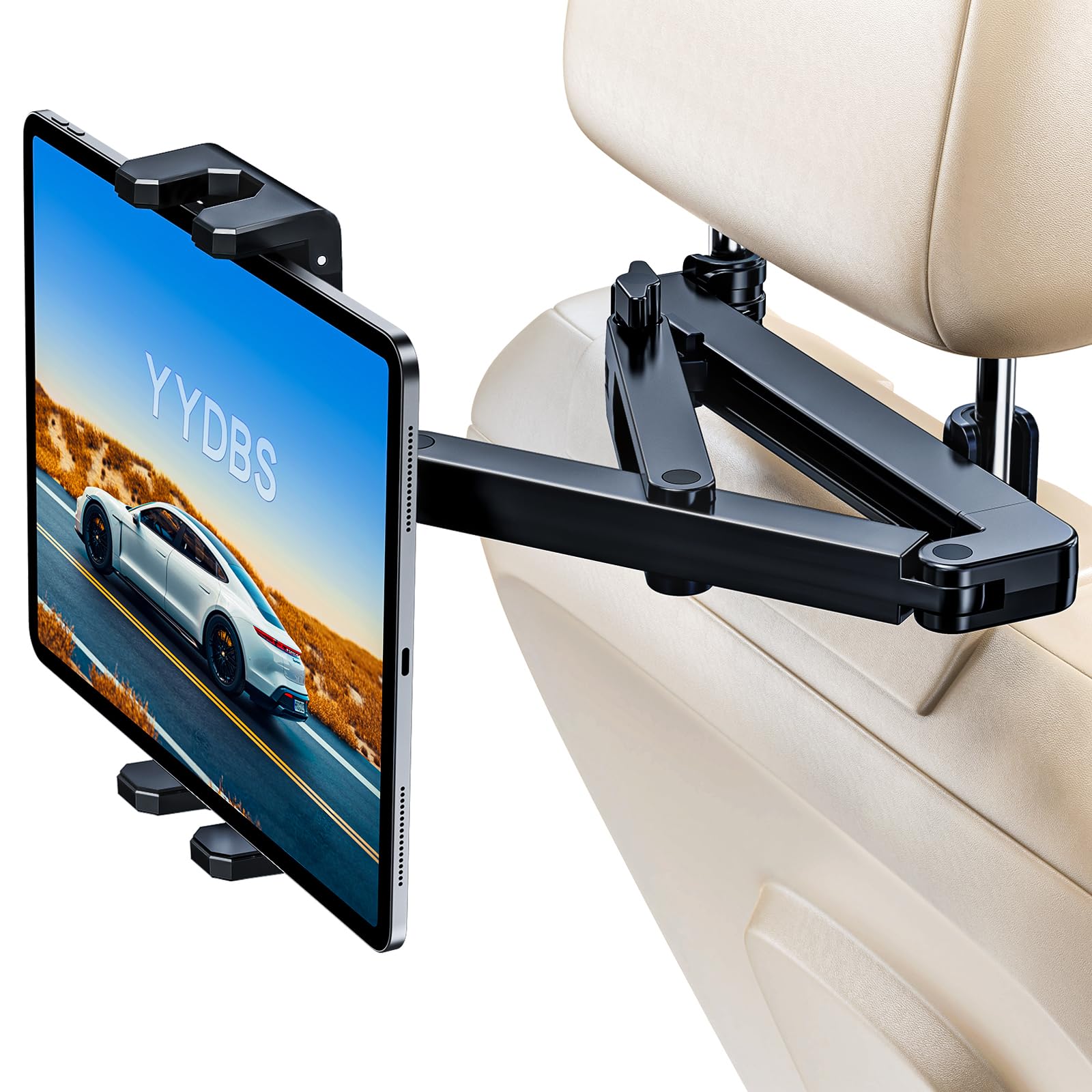 Tablet Holder for Car Headrest [3 in 1 Sturdy upgrade Extension Arm] Adjustable iPad Car Mount for BackSeat, Road Trip Essentials for Kids, Car Accessories for Women Interior for 4.7-12.9