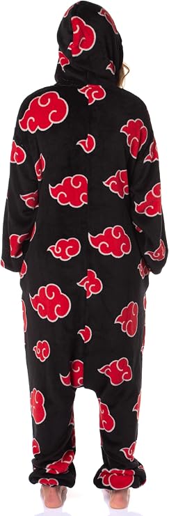 Bioworld Naruto Kigurumi Shippuden Akatsuki Red Clouds Anime Adult One Piece Costume Pajama Union Suit for Men and Women