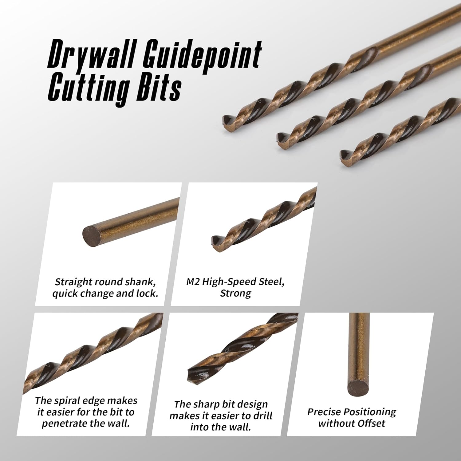 Drywall Cut Out Bit 5/32 | 1/8 inch, HSS M2 high-Speed Steel Drywall Guidepoint Cutting Bits, Drywall Tools Used with Spiral Saw (60, 5/32 inch)