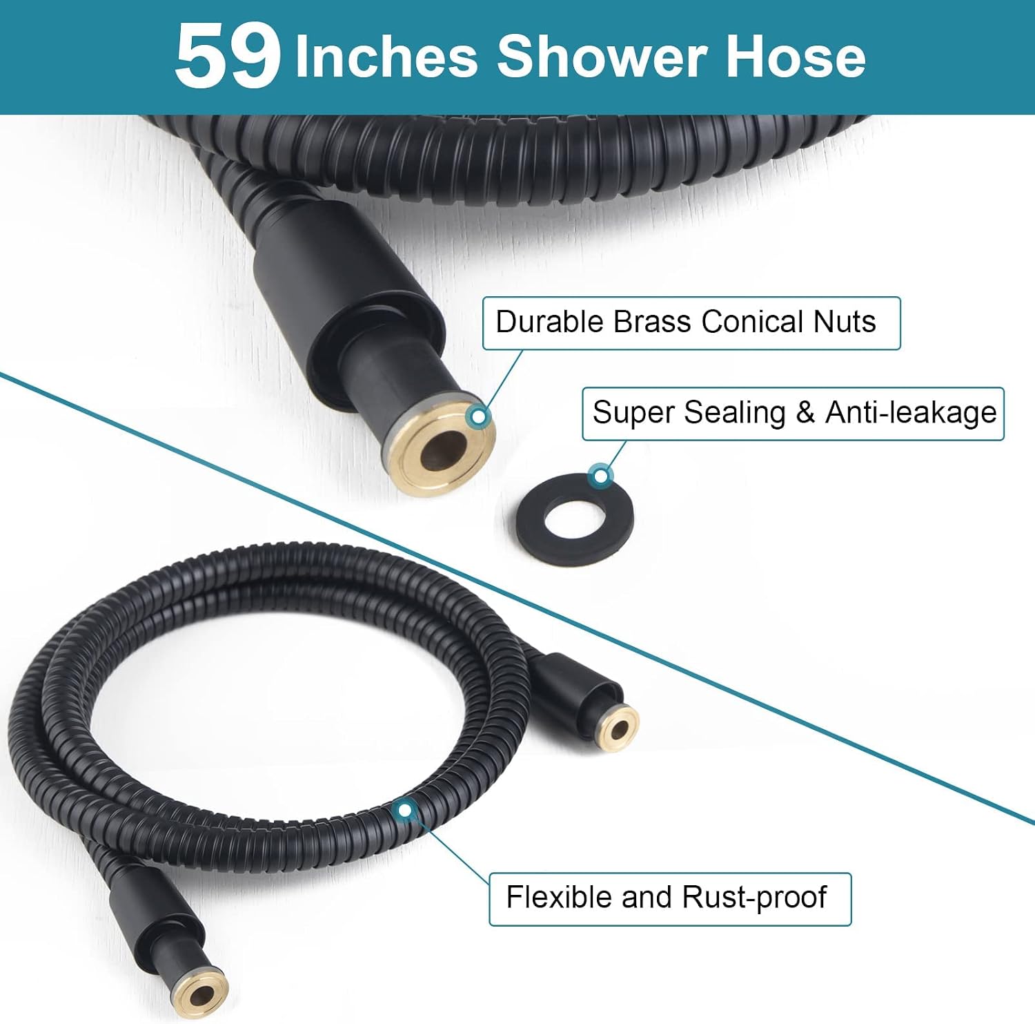 High Pressure Handheld Shower Head, 6 Spray Settings Shower Head with Handheld, 4.3 Inch High Flow Hand Held Rain Showerhead with Stainless Steel Hose, Adjustable Bracket, Hopopro (Matte Black)