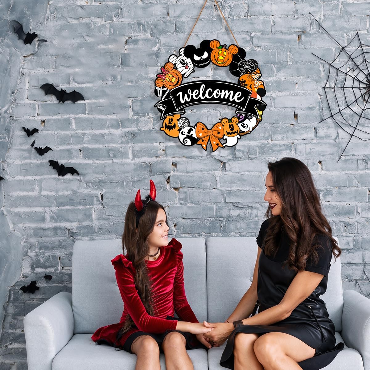 Halloween Mouse Wreath Door Decorations Welcome Wooden Hanging Wall Sign