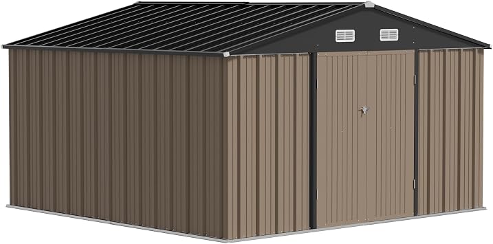 JUMMICO 10 x 10 FT Outdoor Storage Shed, Brown