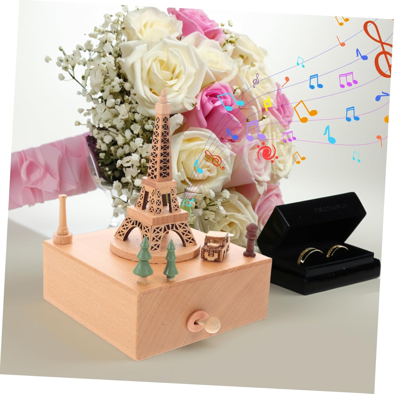 -up Musical Box with Eiffel Tower Vintage Craftsmanship Soothing Melodies Birthdays and Anniversaries Elegant Wood Finish for Loved