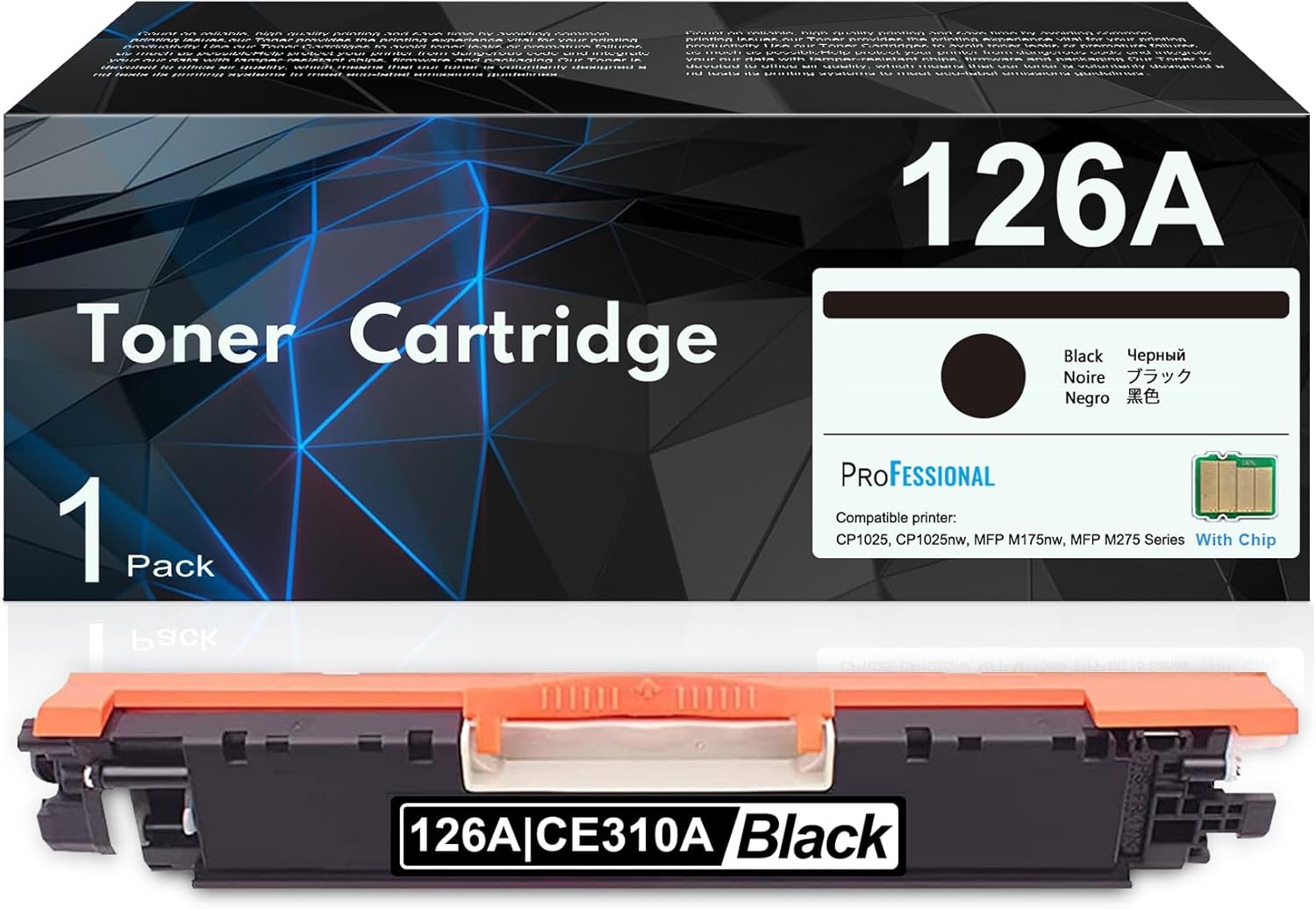 (with Chip) 126A CE310A Toner Cartridge Black 1-Pack, 126A Toner Cartridge Replacement for HP 126A Toner for Laser Pro 100 Color MFP M175, Laser Pro CP1025, TopShot Laser Pro M275 MFP Series Printer