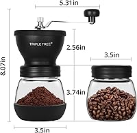 Vista 2 de Manual Coffee Grinder with Ceramic Burrs and Lengthen Stainless Steel Handle, Hand Coffee Mill with 2 Glass Jars(11oz each), Brush and Tablespoon