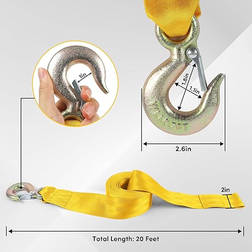 Miniatura 16 de Correa de cabrestante de barco con gancho, correa de cabrestante para remolque de barco, correa de cabrestante de remolque de barco de 2 pulgadas x