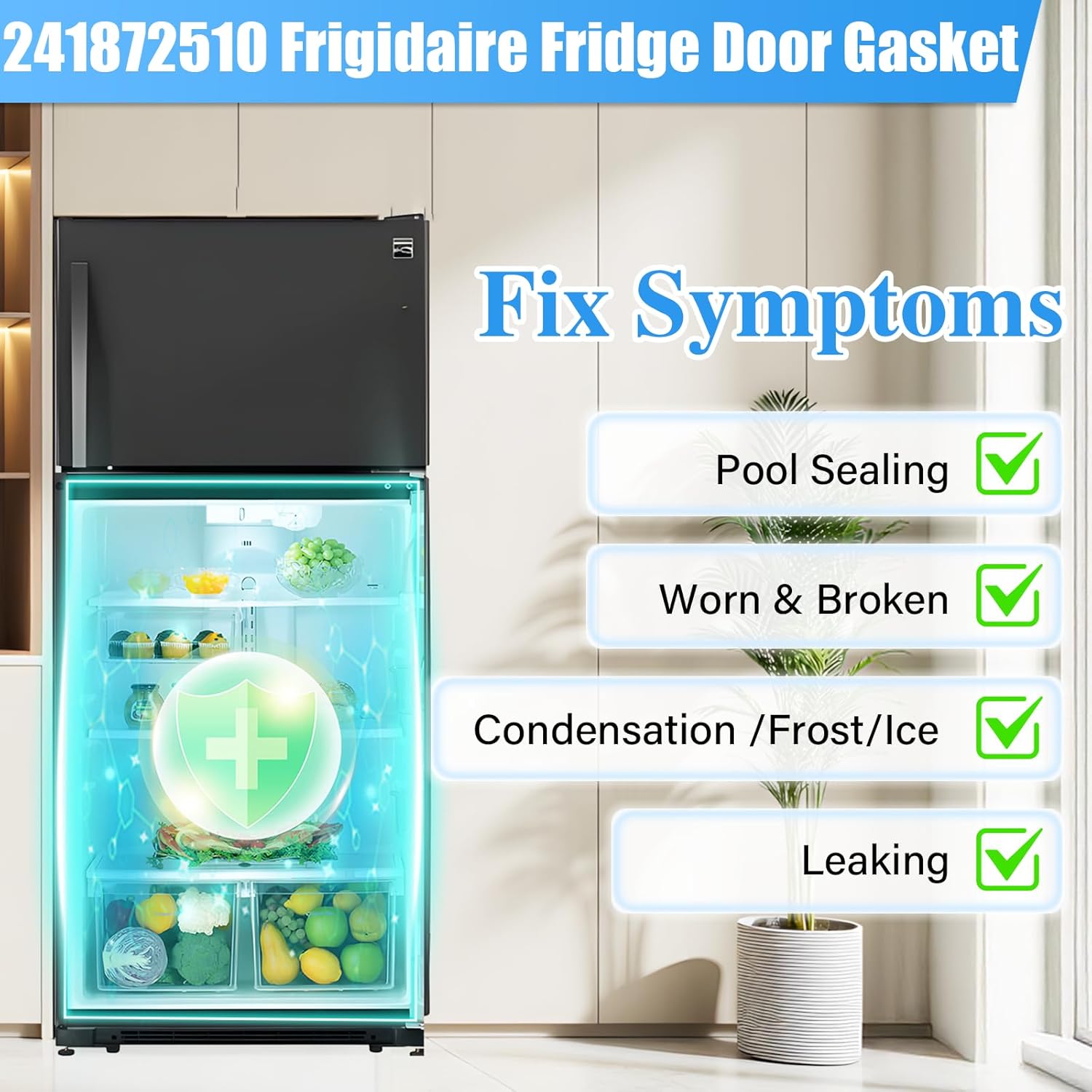 Upgraded 241872510 Refrigerator Door Gasket Compatible with Frigidaire Refrigerator Door Gasket, Black 41"x27" AP4316177 PS2331950 240542110 240542122 Door Seal Kenmore Fridge Door Gasket Replacement