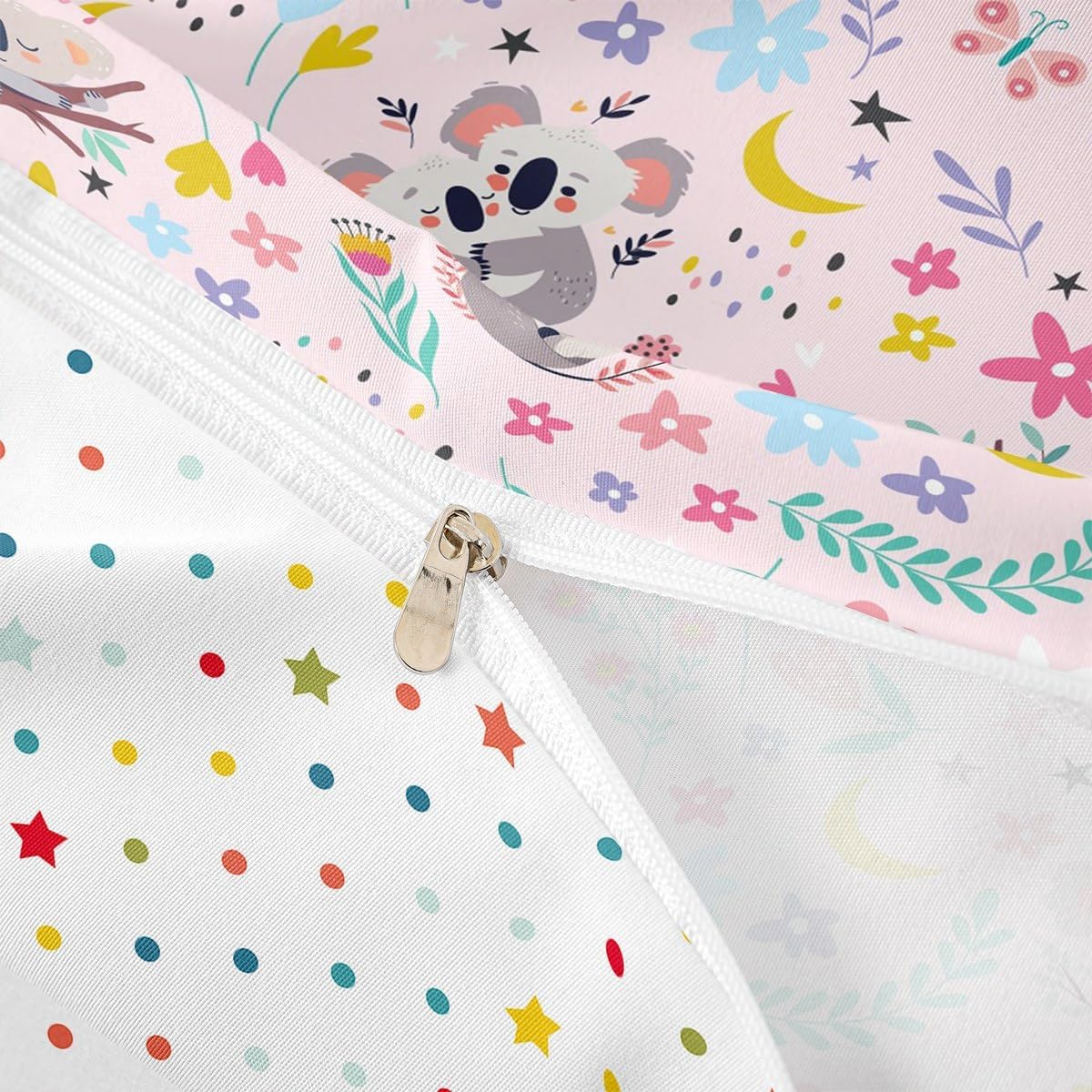 Erosebridal Floral Koala Girls Duvet Cover Toddler for Kids Baby Pink Jungle Animal Comforter Cover Spring Botanical Cartoon Floral Flower Bedding Set Dreamy Fantasy Girly Preppy Cute Bed Set