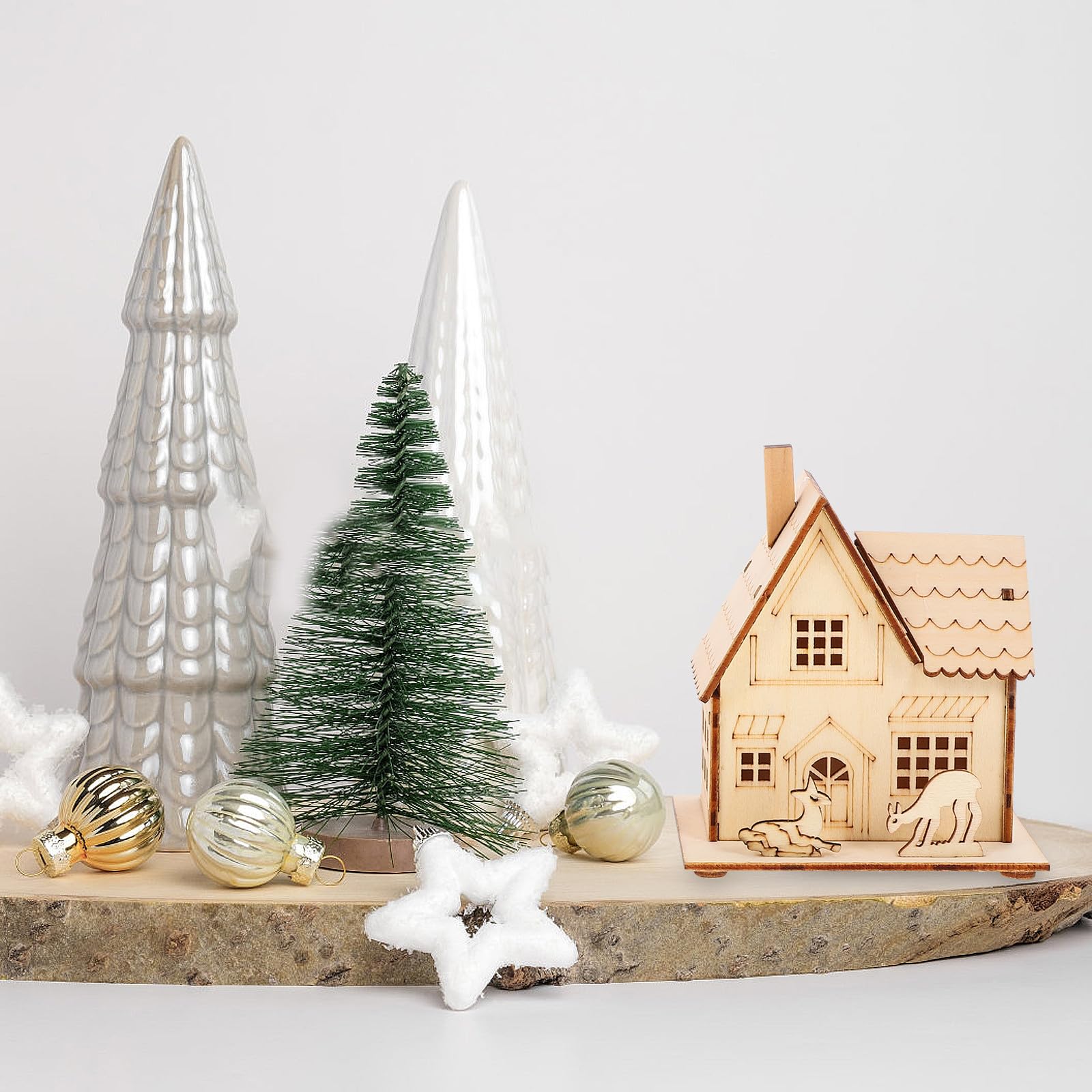 Garneck 3 Piezas Adorno Luminoso de Madera Diseño en Forma de Casita para Decoración Navideña, Luz Suave y Estructura Exquisita Adecuado para Fiestas de Navidad