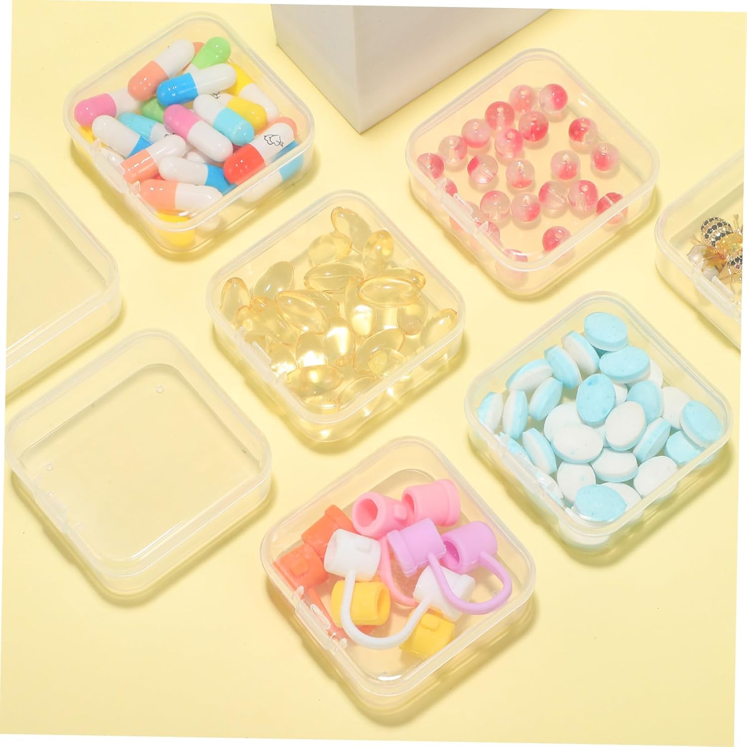 SOLUSTRE 24Pcs Square Transparent Storage Boxes for Jewelry Beads and Small Accessories Easy Open Design Clear Organizer for Craft and Home Use