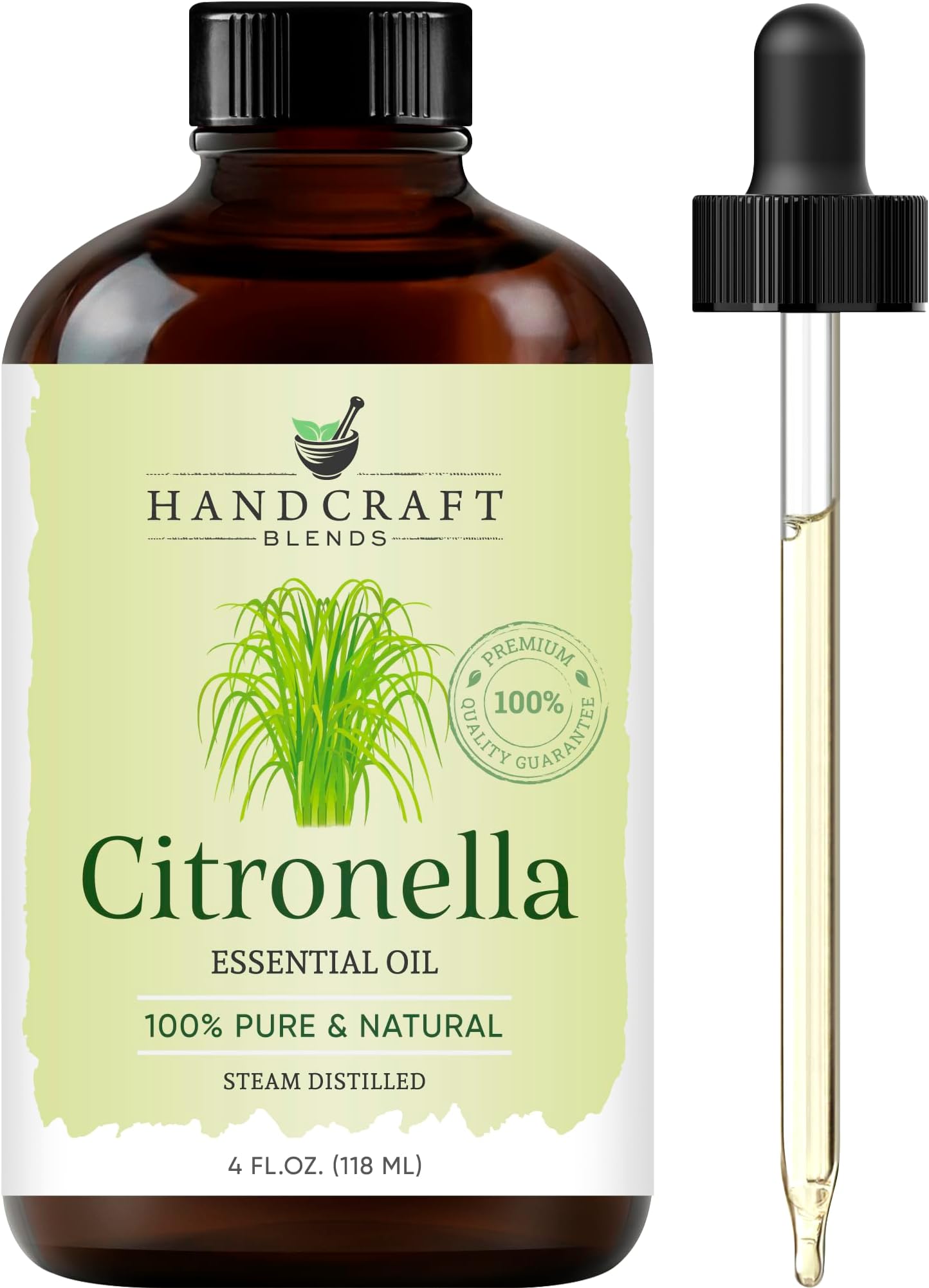 Handcraft Blends Citronella Essential Oil - 100% Pure and Natural - Premium Therapeutic Grade with Premium Glass Dropper - Huge 4 fl. Oz