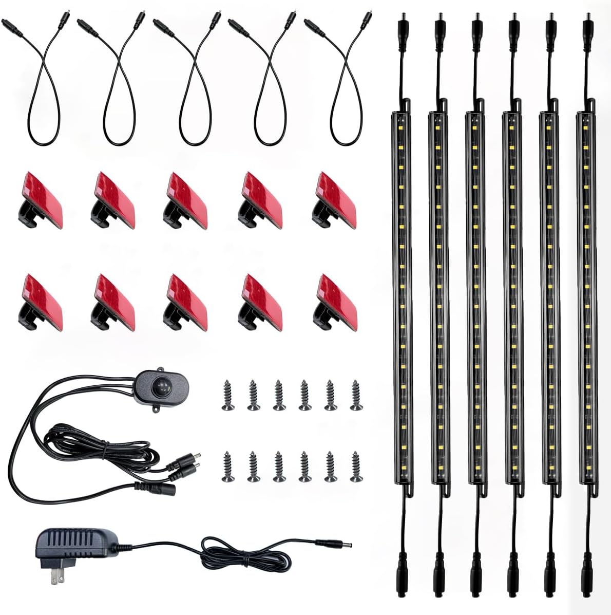 LED Safe Lighting Kit, Motion Activated 6 Pack 12 Inch Linkable Light Bars with Power Adapter for Under Cabinet Gun Safe Locker Closet Showcase, 6000K White